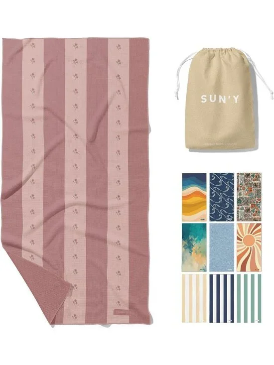 Coastal Rose Waffle Microfiber Beach Towel - Sand-Free, Quick Dry, Lightweight