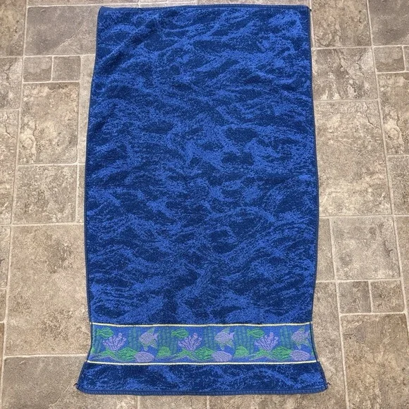 Vintage Santens Tropical Fish Towel 23x39 Blue Cotton Made USA Kids Beach Bath