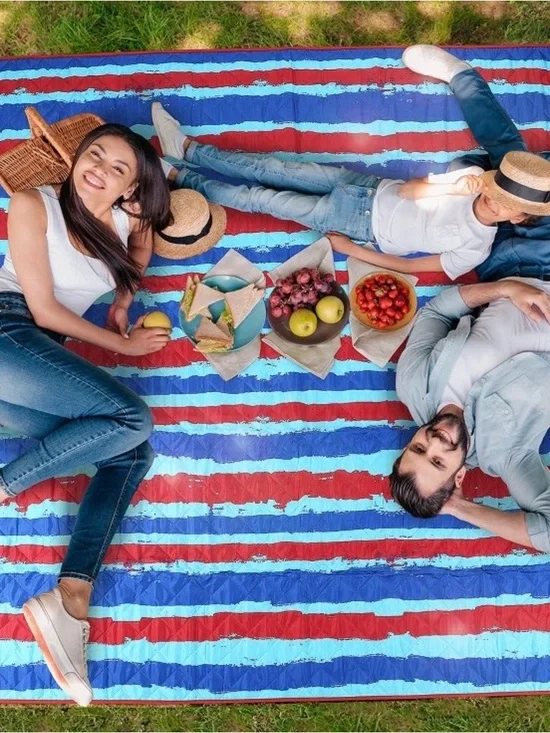 Striped Outdoor Picnic Blanket - Blue & Red