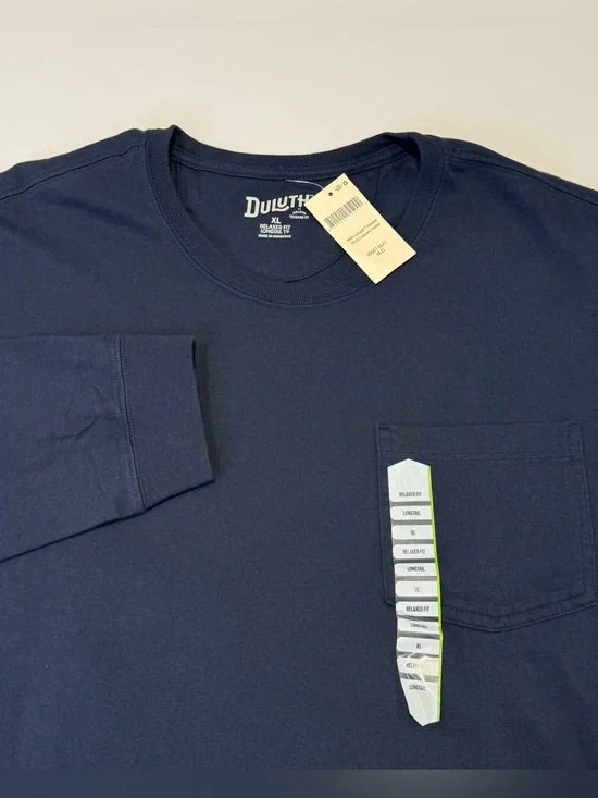 Duluth Trading Co Men's XL Longtail Tee Relaxed Fit Long Sleeve Crew Navy Blue