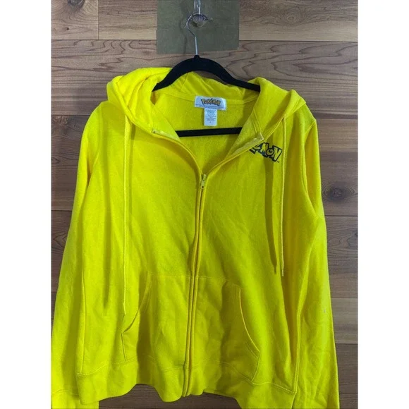 Pokemon Mens Yellow Full Zip Logo Hoodie Sweatshirt Large Nintendo 2016