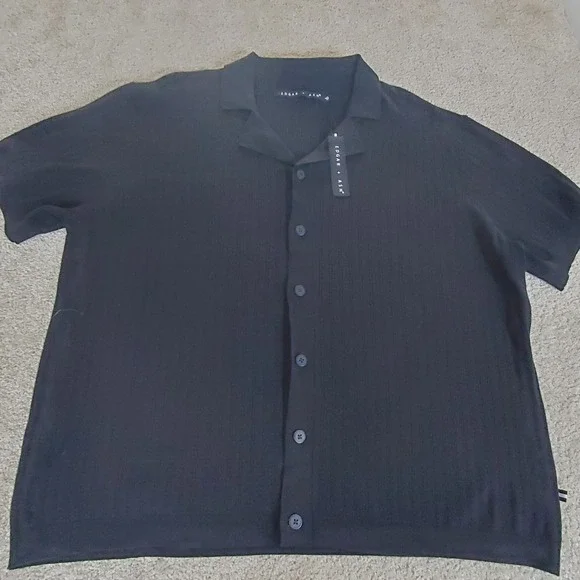Edgar + Ash Button Down Shirt Men's XL Black Short Sleeve Knit Camp Shirt NWTG