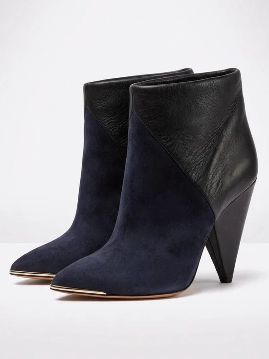IRO Daithy Suede&Leather Metal Tipped Ankle Boots, pyramid heel, blk, 40, EUC