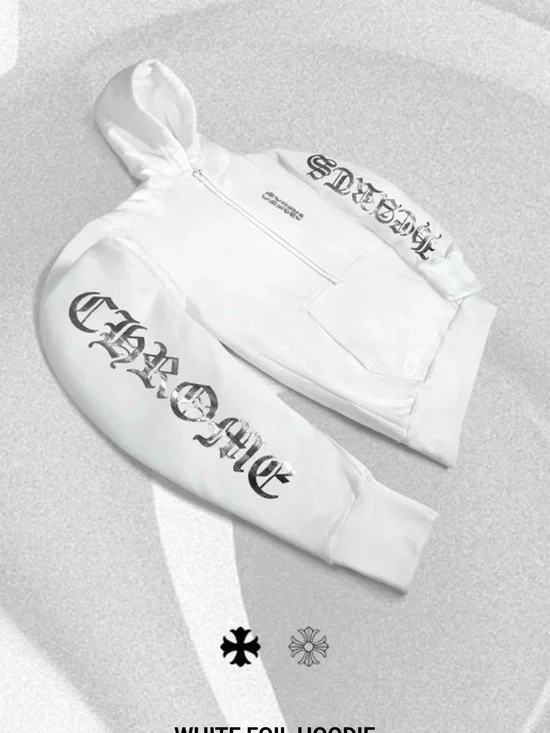 Chrome Hearts White Foil Hoodie with Black Gothic Script. New unworn