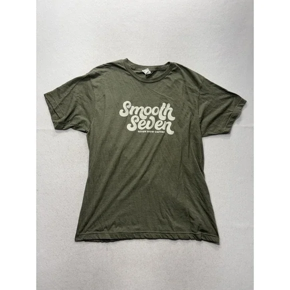Tultex Mens Large Green Smooth Seven Seven Brew Coffee Graphic Tee Logo 202