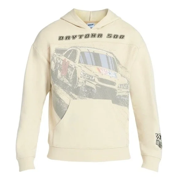 NASCAR Daytona 500 Graphic Hoodie Mens XS Light Birch Cream N1SN520 NEW