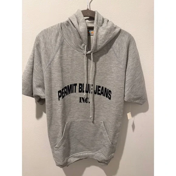 Vintage 90s Permit Blue Jeans Short Sleeve Graphic Hoodie