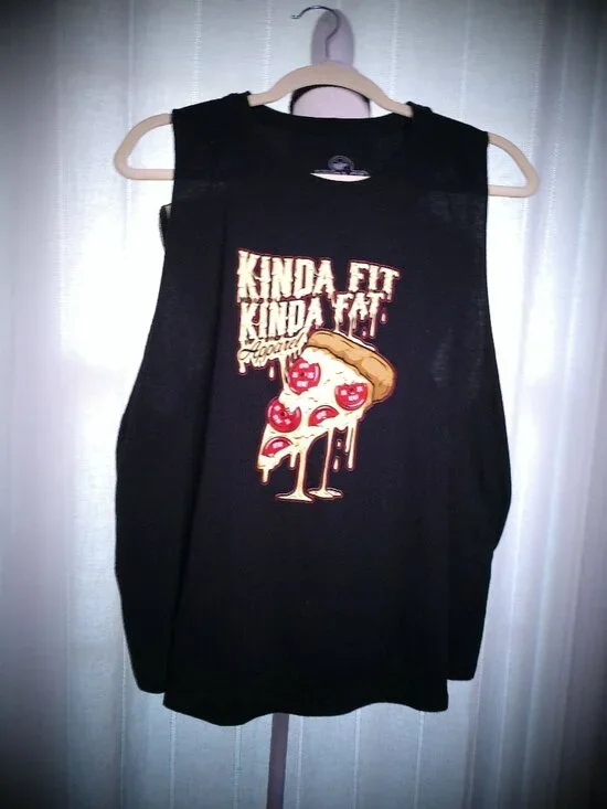 KINDA FIT KINDA FAT Men's Muscle Tee Sleeveless Black w/Logo 2X