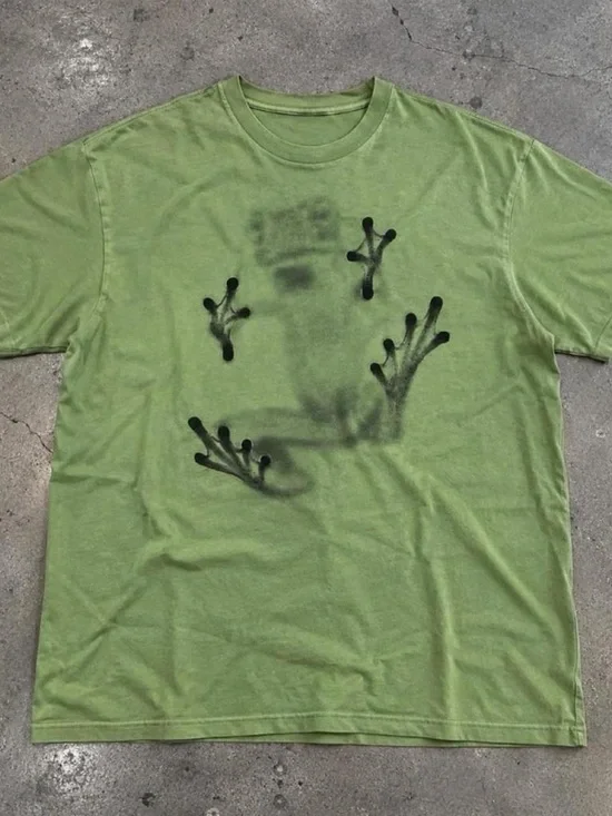 Gildan Olive Green Short-Sleeve T-Shirt with Black Spray Design