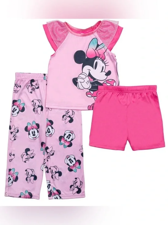 BRAND NEW Minnie Mouse Pink Kids Pajama Set - Top, Shorts & Pants Size 4T