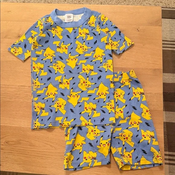 Hanna Andersson Blue and Yellow Pikachu Short Pajama Set