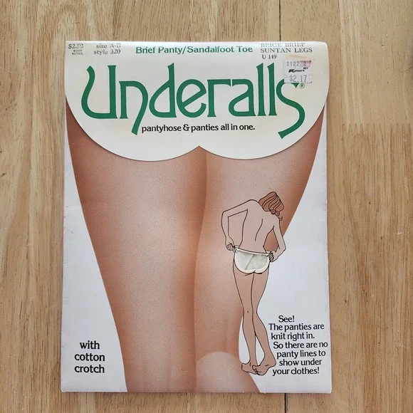 VTG Underalls Pantyhose Size A-B Beige Brief Suntan Legs Style 320 1981 Unopened