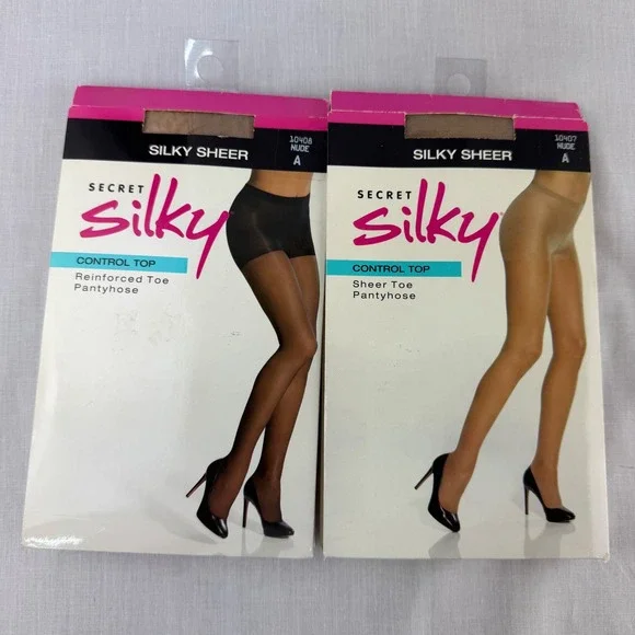 Secret Silky Control Top Pantyhose Nude Size A 2 Pack Sheer & Reinforced Toe