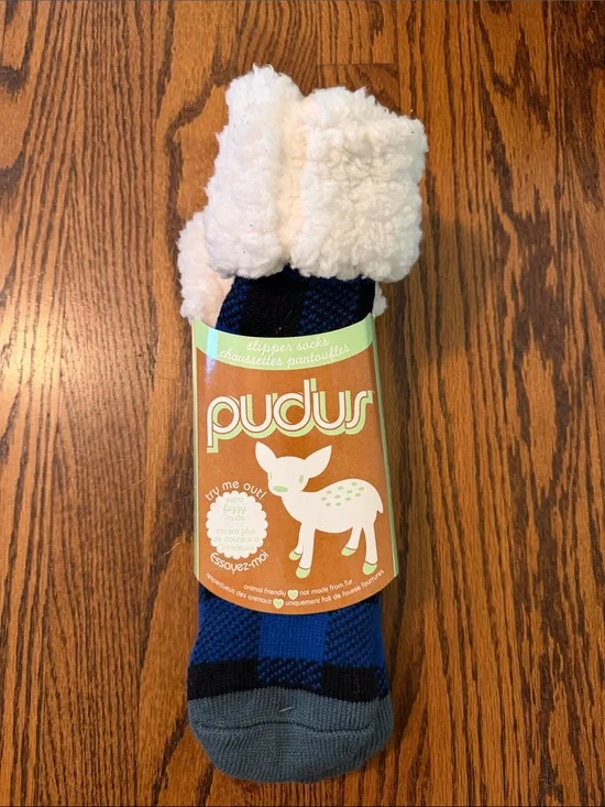 Pudus Blue Plaid Sherpa-Lined Slipper Socks