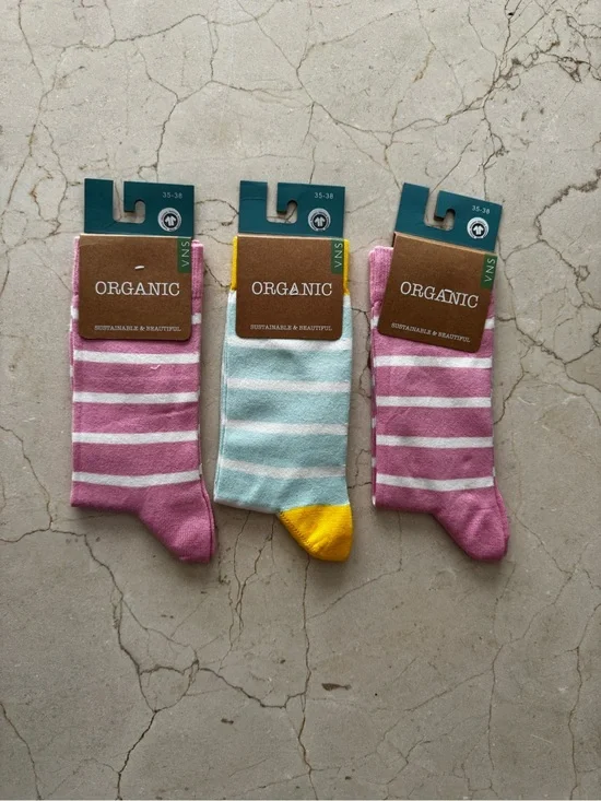European Organic Cotton Women’s Pastel Stripes Socks - Pack of 3- NWT