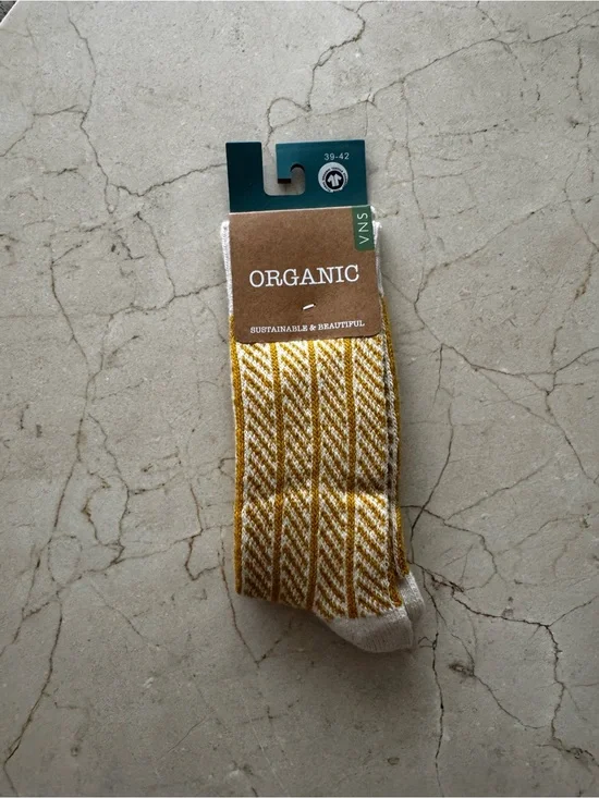 European Organic Wool / Organic Cotton Women’s Gold Herringbone Socks - NWT
