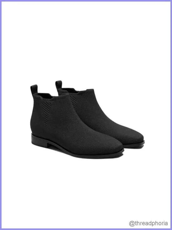 Square Toe Chelsea Ankle Boots Slip-On Water Repellent Knit Low Heel
