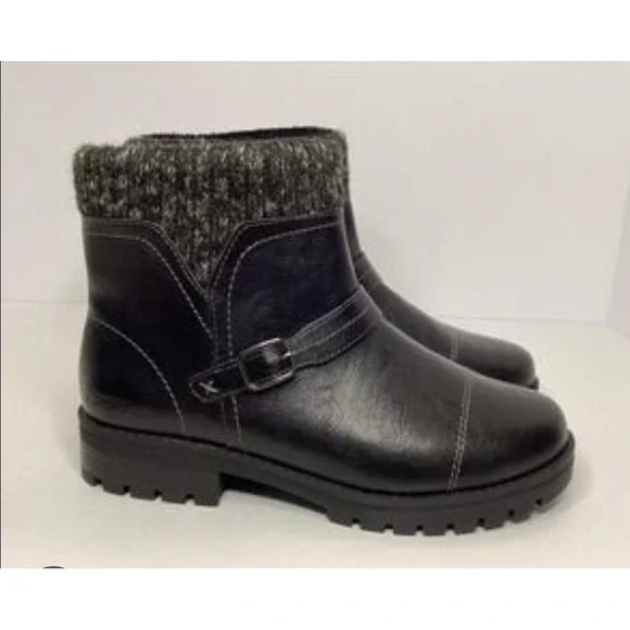 JSport Ankle‎ Boots Womens Black Leather Round Toe Side Zip Buckle Comfort 11