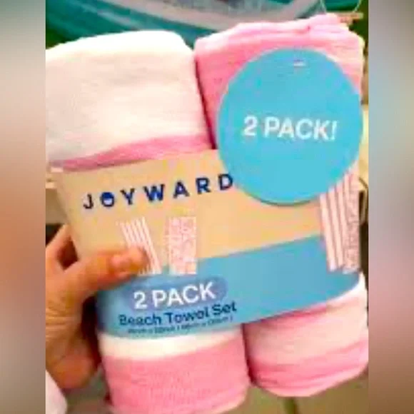 New 2 pack Pink White 100% Cotton Beach Bath Towels Joyward, 26 in x 52 in