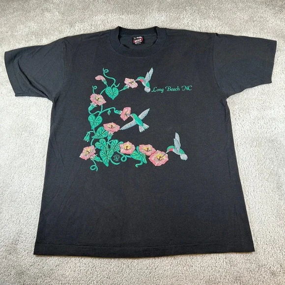 Vintage 90s FOTL T-Shirt Mens L Black 1992 Hummingbird Long Beach NC Graphic USA