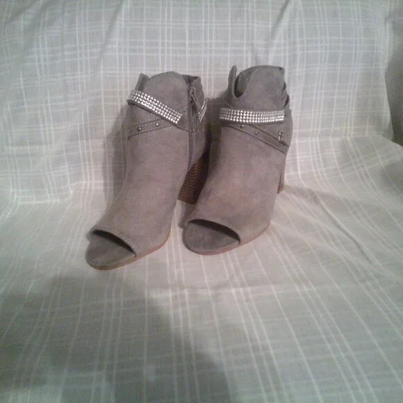 So Brand Haw Women's Ankle Booties Open Toes Suede Gray Size 5‎ USA