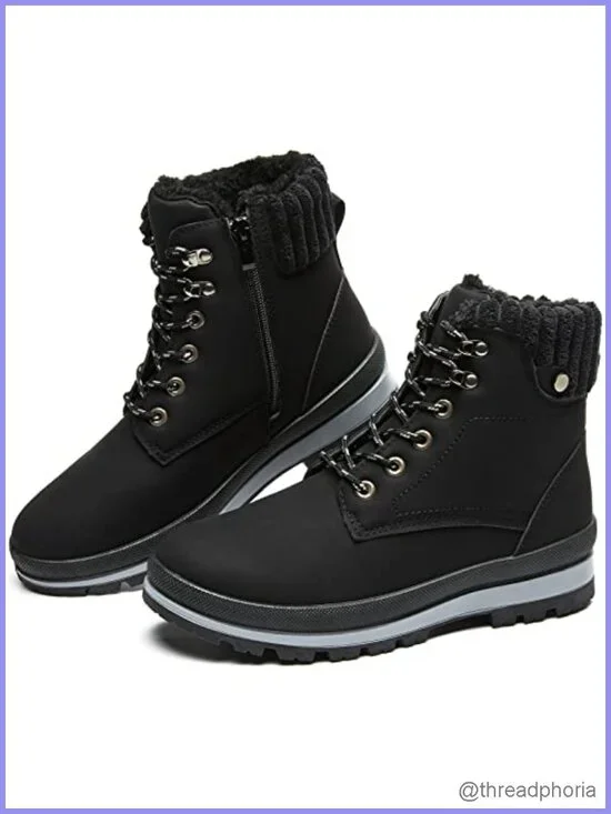 Waterproof Synthetic Leather Ankle Boots Fur Lined Non Slip Winter Snow Boots