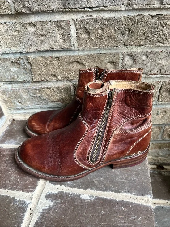 Bed Stu Cognac Leather Side-Zip Ankle Boots