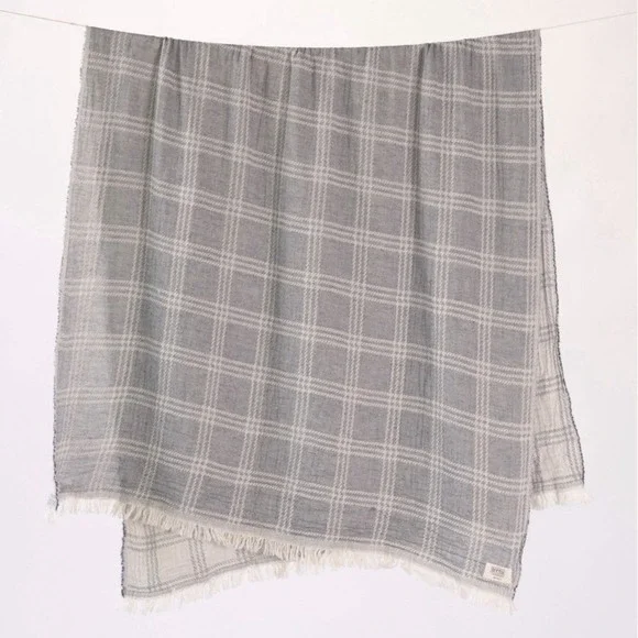 Teema Montauk Turkish Towel Charcoal Plaid Reversible 100% Cotton Beach Towel