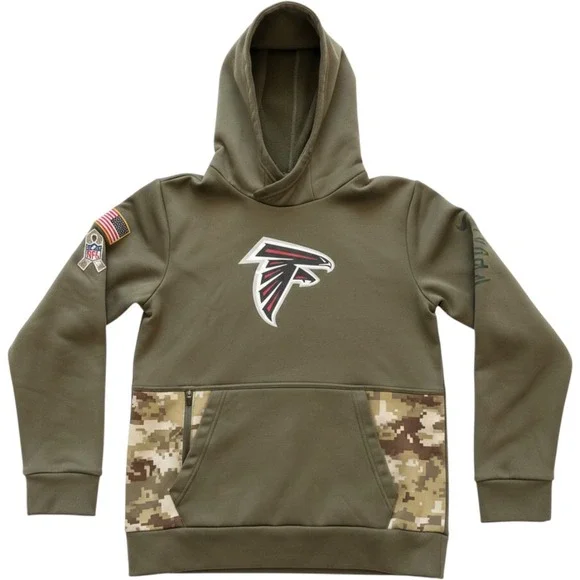 Nike Atlanta Falcons Hoodie Kids Size M 10/12 Olive Green Salute to Service Camo