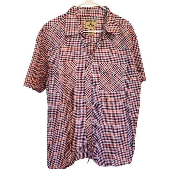 NWOT Mens Northwest Wood Pearl Snap Western Shirt Sz XL Short Sleeve Plaid
