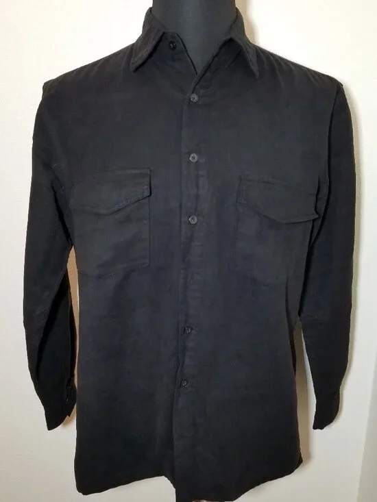 Bruno‎ Mens Medium Black Faux Suede Long Sleeve Button Up Street Western Retro