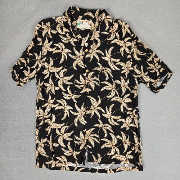 Paradise Found Hawaiian Shirt Mens Medium Typhoon Palm Rayon Aloha Beach USA