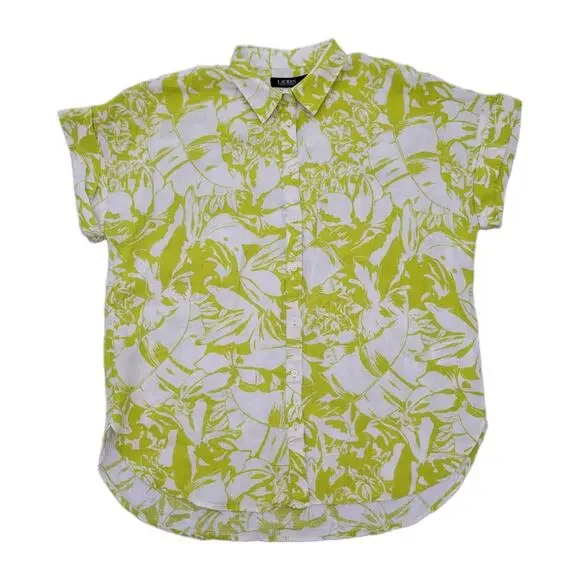 Ralph Lauren 100% Linen Short Sleeve Button Down Shirt Floral Size XL
