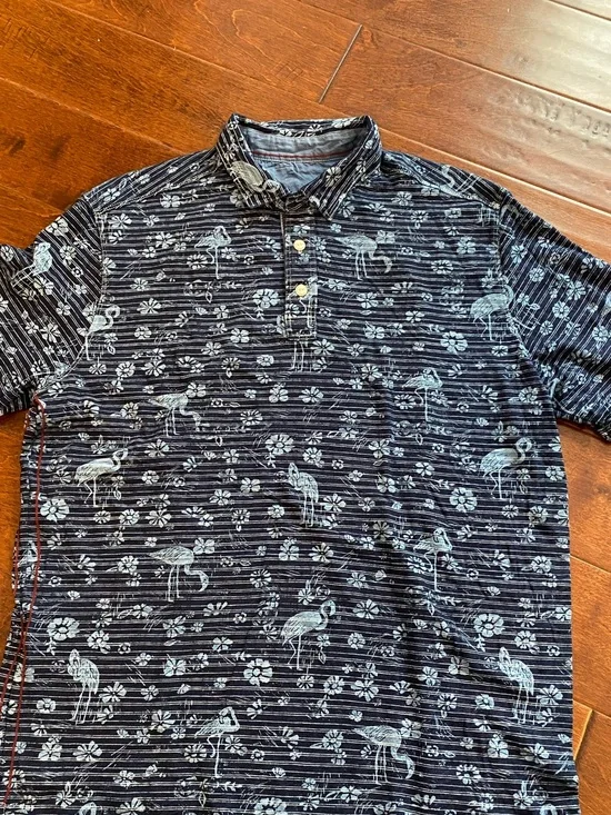 Tommy Bahama Flamingo & Flower Print Short Sleeve Polo Men’s L New Without Tags