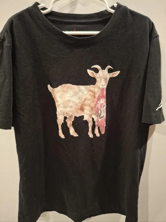 Jordan Black Tee with Goat Graphic and Red Jersey Detail