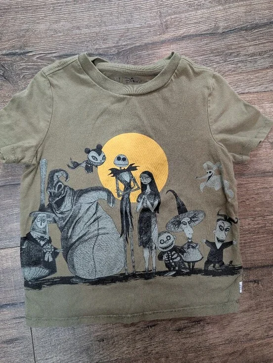 Gap Size XS 4/5 Nightmare Before Christmas Olive Green Halloween T-shirt Top