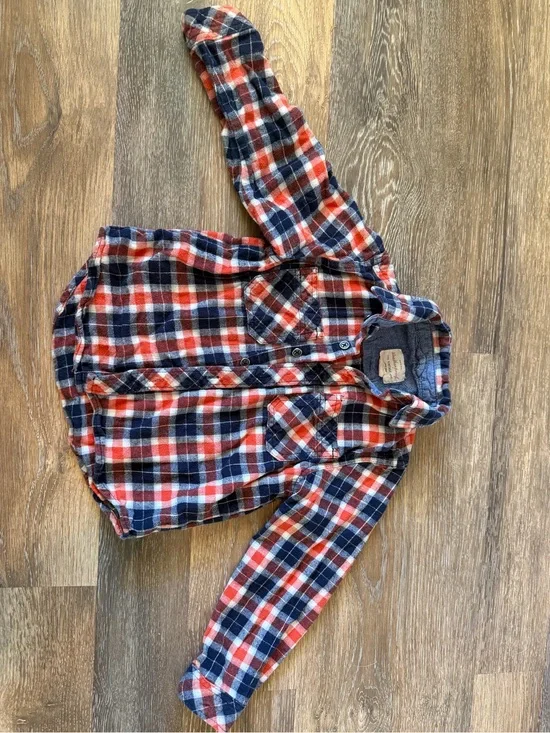 Weatherproof Boys Red and Navy Plaid Button-Down Shirt