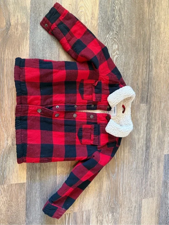 Old Navy Red and Black Buffalo Plaid Sherpa Collar Jacket
