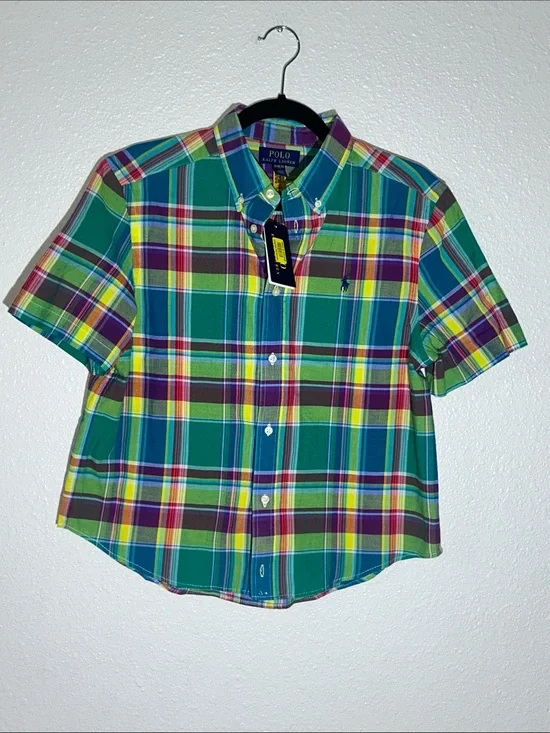 Polo by Ralph Lauren Big Boys Cotton Madras Short-Sleeve Shirt Sz XL (18-20)