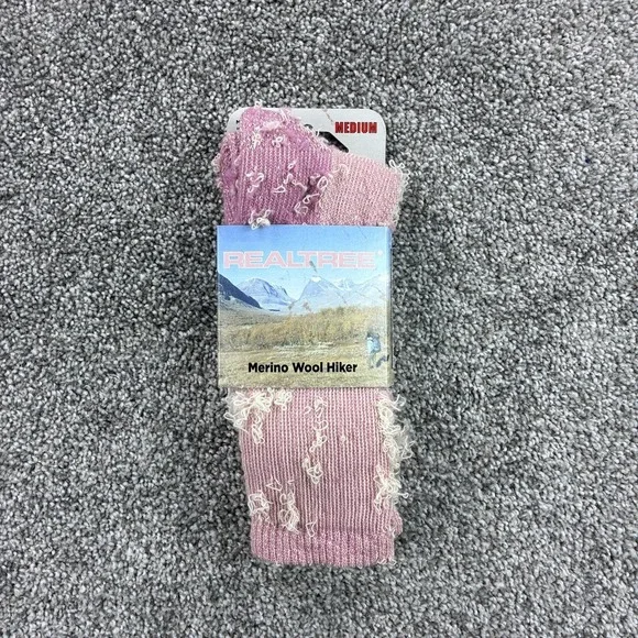 Realtree Hiking Socks Women's Medium Pink Merino Wool 1 Pair Midweight Size 6-10