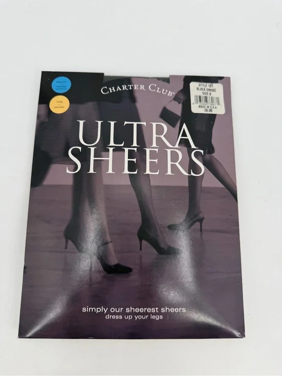 Charter Club Pantyhose Size B Ultra Sheer VTG Black Smoke Style 161 Sandal Toe