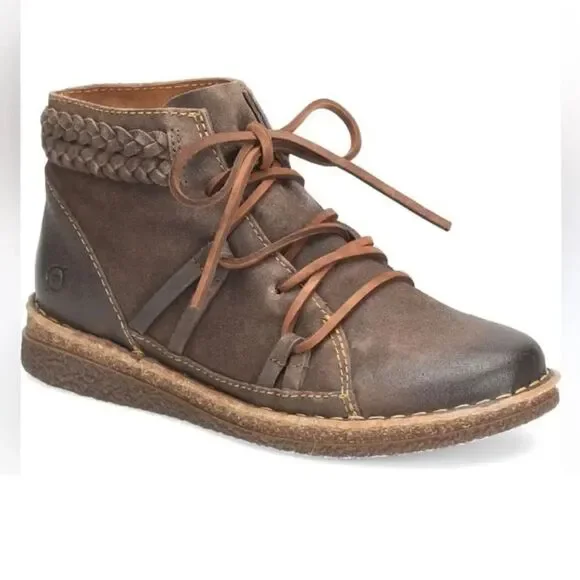 BORN Distressed Leather Ankle Brown Boots(Size 6.5M)