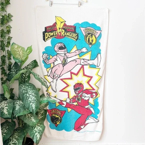 Mighty‎ Morphin Power Rangers Beach Towel White 1994 Jason Kimberly Red Pink