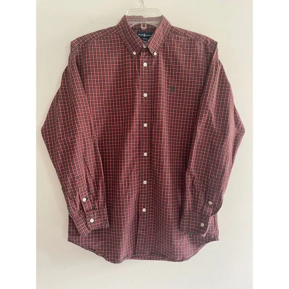 Ralph Lauren Kids XL 20 Red Green Plaid Button‎ Down Shirt Long Sleeve Cotton