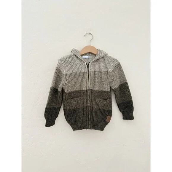 Mayoral Boys 2T Ombre Knit Hooded Cardigan Sweater Full Zip Brown Toddler