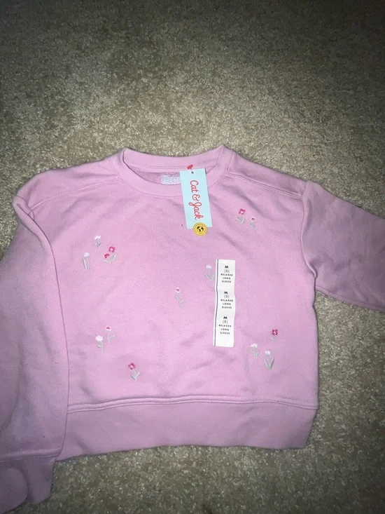 Cat & Jack Light Pink Floral Embroidered Crewneck Sweatshirt