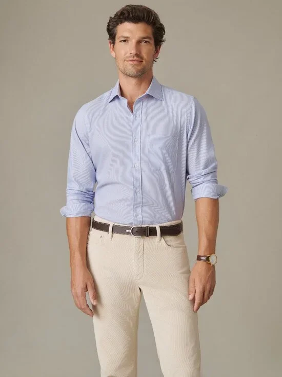 J McLaughlin Gramercy Cotton Shirt in Fineline Stripe - Blue/White NEW