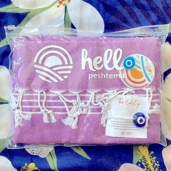Brand New Peshtemal Turkish Beach Towel Prewashed 100% Cotton, 39”x71” Purple
