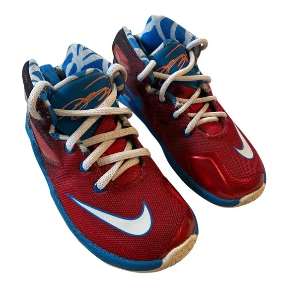 Nike LeBron‎ Witness Basketball Shoes Kids Size 8C Red Blue White Sneakers