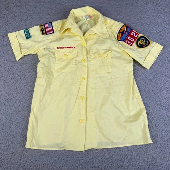 VTG BSA Shirt Blouse M 10-12 Den Leader Boy Scouts of America Patches Uniform